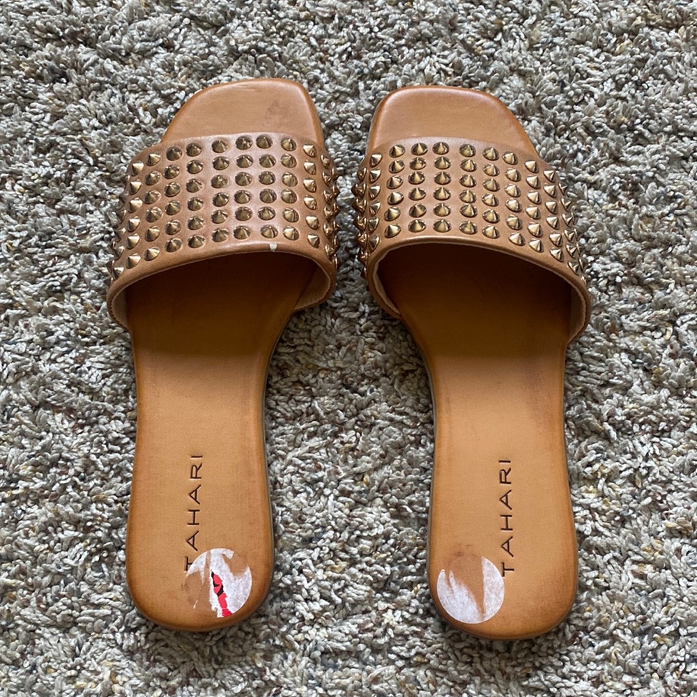 Brown sandals with gold studs. Size 6.
